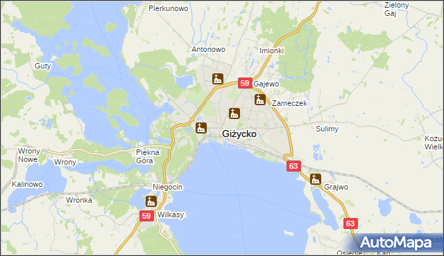 mapa Giżycko, Giżycko na mapie Targeo