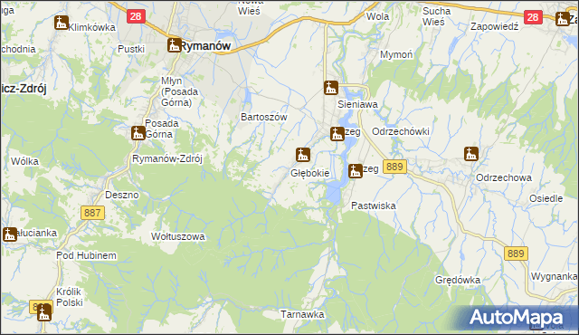 mapa Głębokie gmina Rymanów, Głębokie gmina Rymanów na mapie Targeo