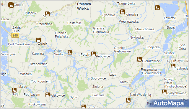 mapa Głębowice gmina Osiek, Głębowice gmina Osiek na mapie Targeo