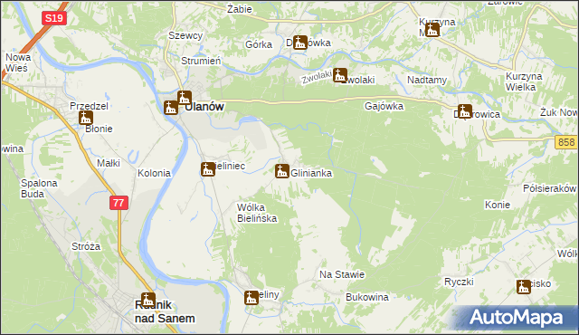 mapa Glinianka gmina Ulanów, Glinianka gmina Ulanów na mapie Targeo