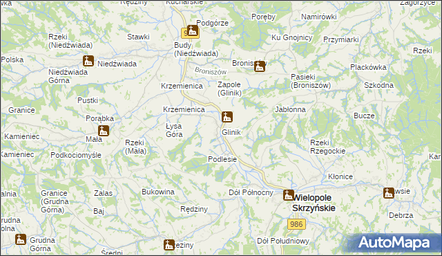 mapa Glinik gmina Wielopole Skrzyńskie, Glinik gmina Wielopole Skrzyńskie na mapie Targeo