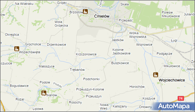 mapa Glinka gmina Ćmielów, Glinka gmina Ćmielów na mapie Targeo