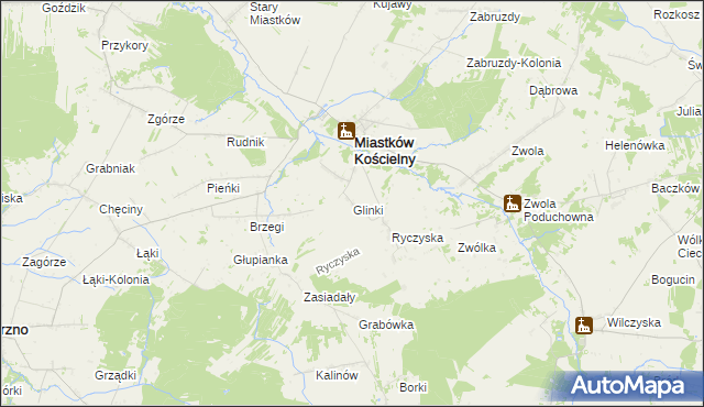 mapa Glinki gmina Miastków Kościelny, Glinki gmina Miastków Kościelny na mapie Targeo