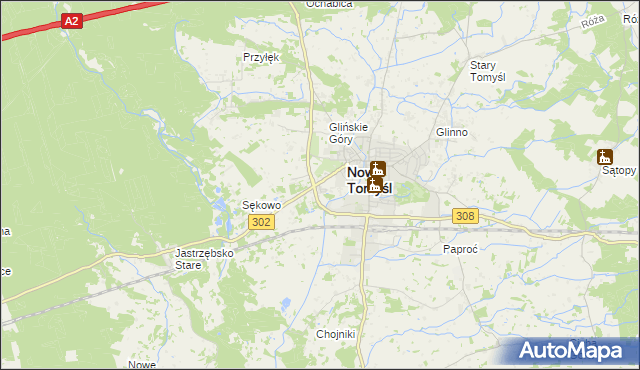 mapa Glinno gmina Nowy Tomyśl, Glinno gmina Nowy Tomyśl na mapie Targeo