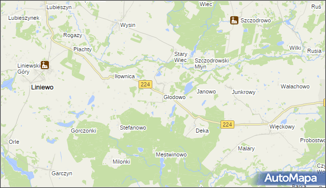mapa Głodowo gmina Liniewo, Głodowo gmina Liniewo na mapie Targeo