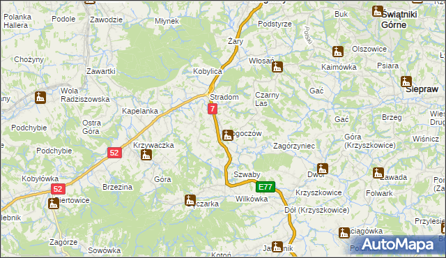 mapa Głogoczów, Głogoczów na mapie Targeo