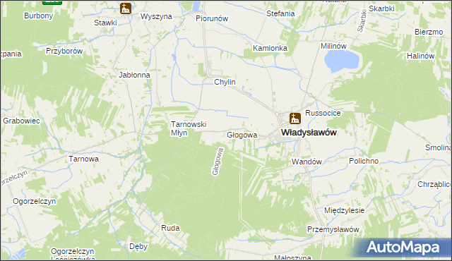 mapa Głogowa gmina Władysławów, Głogowa gmina Władysławów na mapie Targeo