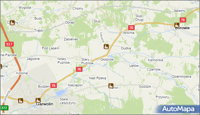 mapa Głosków gmina Borowie, Głosków gmina Borowie na mapie Targeo