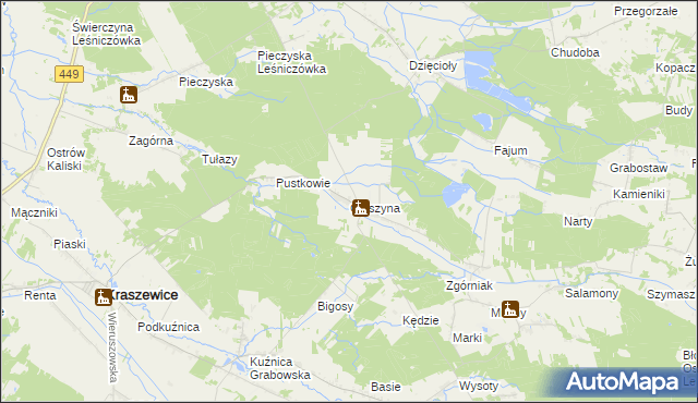 mapa Głuszyna gmina Kraszewice, Głuszyna gmina Kraszewice na mapie Targeo