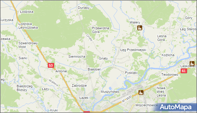 mapa Gnaty gmina Lelis, Gnaty gmina Lelis na mapie Targeo