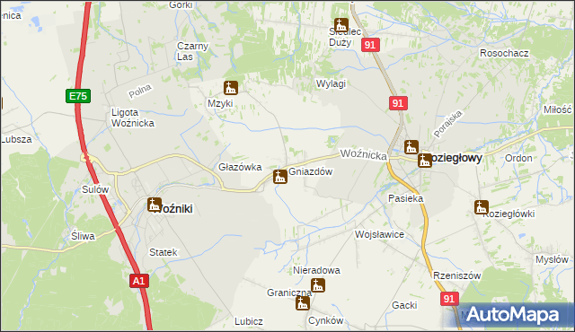 mapa Gniazdów gmina Koziegłowy, Gniazdów gmina Koziegłowy na mapie Targeo