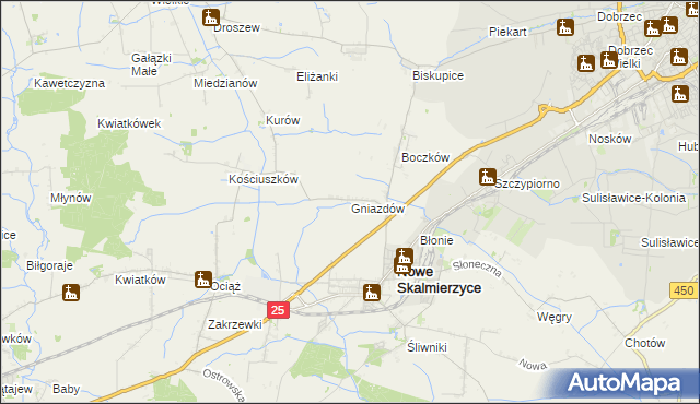 mapa Gniazdów gmina Nowe Skalmierzyce, Gniazdów gmina Nowe Skalmierzyce na mapie Targeo