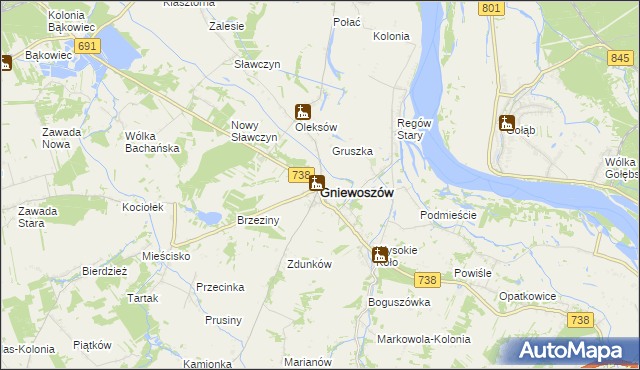 mapa Gniewoszów powiat kozienicki, Gniewoszów powiat kozienicki na mapie Targeo