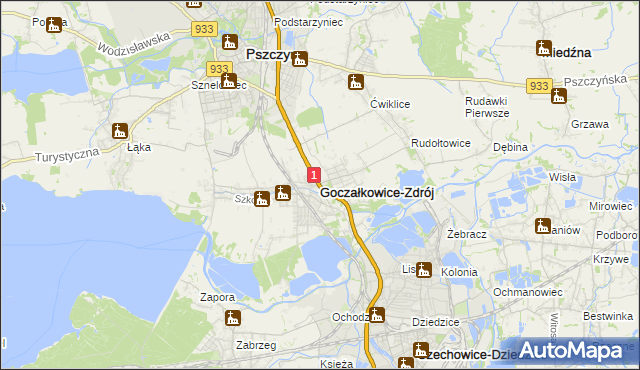 mapa Goczałkowice-Zdrój, Goczałkowice-Zdrój na mapie Targeo