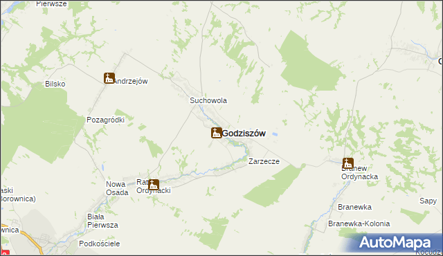 mapa Godziszów powiat janowski, Godziszów powiat janowski na mapie Targeo