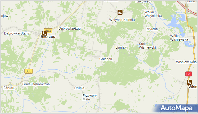 mapa Gołąbek gmina Skórzec, Gołąbek gmina Skórzec na mapie Targeo