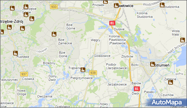 mapa Golasowice, Golasowice na mapie Targeo