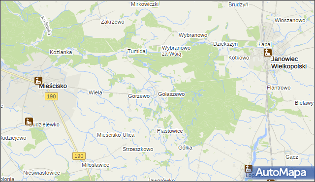 mapa Gołaszewo gmina Mieścisko, Gołaszewo gmina Mieścisko na mapie Targeo
