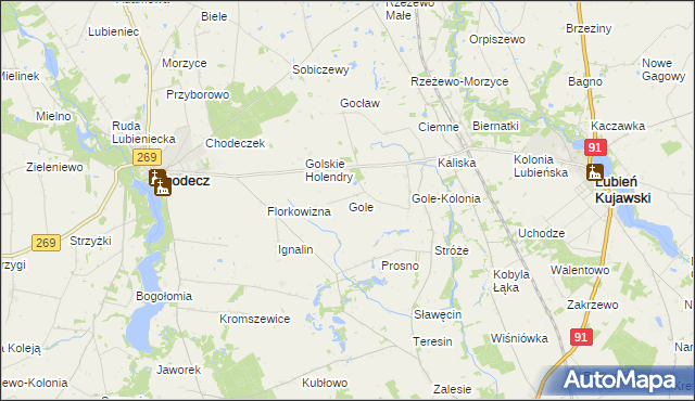 mapa Gole gmina Lubień Kujawski, Gole gmina Lubień Kujawski na mapie Targeo