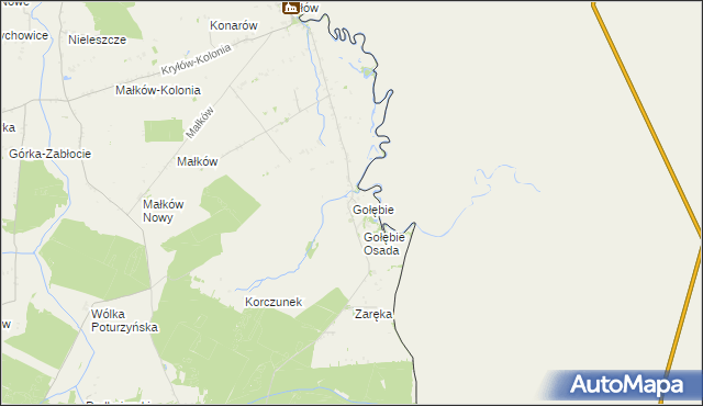 mapa Gołębie gmina Dołhobyczów, Gołębie gmina Dołhobyczów na mapie Targeo