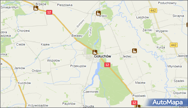 mapa Gołuchów powiat pleszewski, Gołuchów powiat pleszewski na mapie Targeo