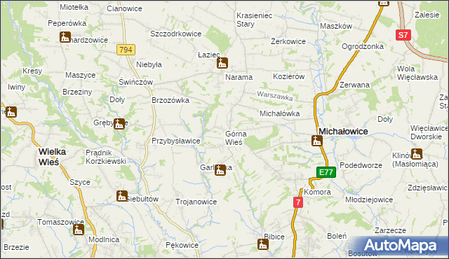 mapa Górna Wieś gmina Michałowice, Górna Wieś gmina Michałowice na mapie Targeo