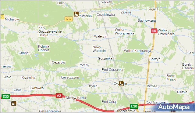 mapa Gorzanka, Gorzanka na mapie Targeo