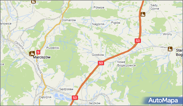 mapa Gostków gmina Stare Bogaczowice, Gostków gmina Stare Bogaczowice na mapie Targeo