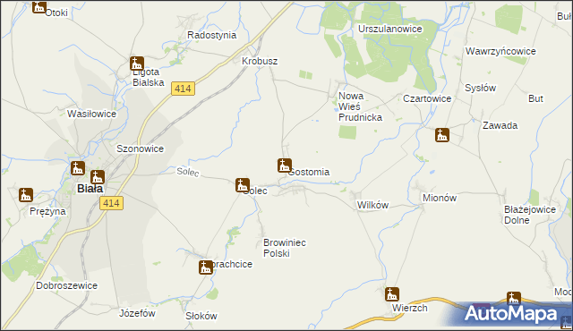 mapa Gostomia gmina Biała, Gostomia gmina Biała na mapie Targeo