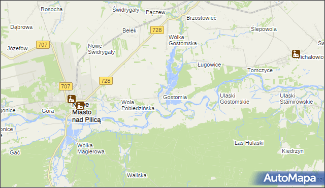 mapa Gostomia gmina Nowe Miasto nad Pilicą, Gostomia gmina Nowe Miasto nad Pilicą na mapie Targeo