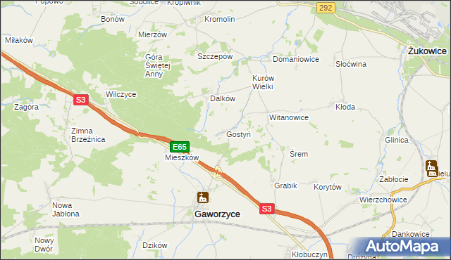 mapa Gostyń gmina Gaworzyce, Gostyń gmina Gaworzyce na mapie Targeo