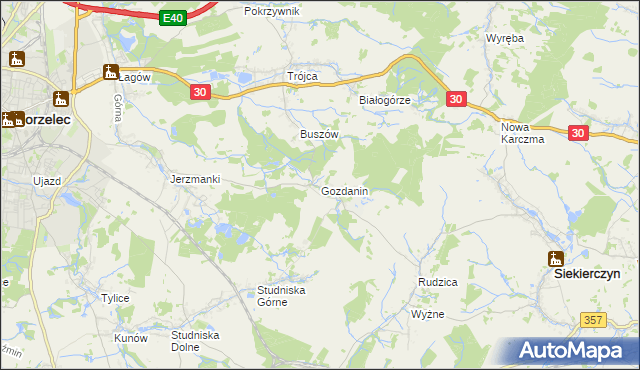 mapa Gozdanin gmina Zgorzelec, Gozdanin gmina Zgorzelec na mapie Targeo