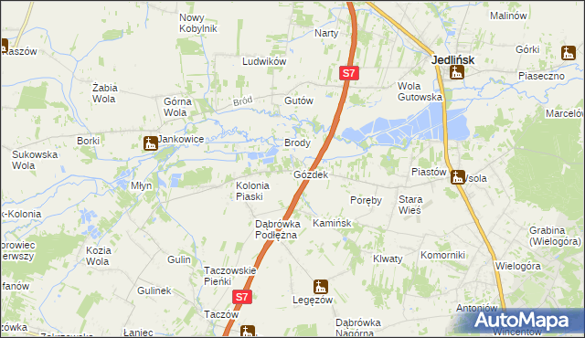 mapa Gózdek gmina Zakrzew, Gózdek gmina Zakrzew na mapie Targeo