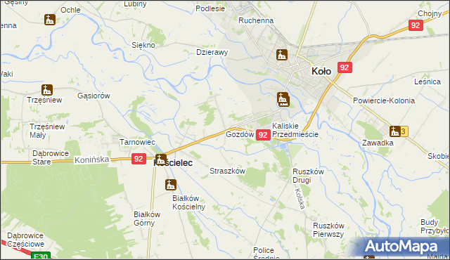 mapa Gozdów gmina Kościelec, Gozdów gmina Kościelec na mapie Targeo