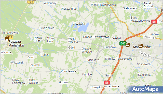 mapa Grabce Wręckie, Grabce Wręckie na mapie Targeo