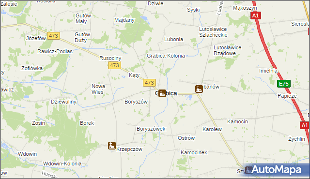mapa Grabica powiat piotrkowski, Grabica powiat piotrkowski na mapie Targeo