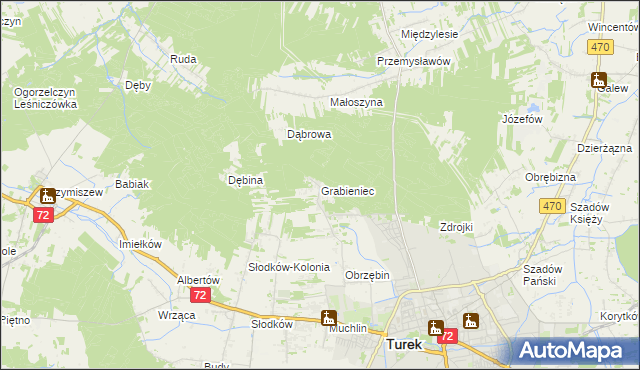mapa Grabieniec gmina Turek, Grabieniec gmina Turek na mapie Targeo