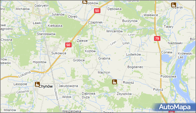 mapa Grabina gmina Chynów, Grabina gmina Chynów na mapie Targeo