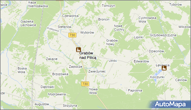 mapa Grabina gmina Grabów nad Pilicą, Grabina gmina Grabów nad Pilicą na mapie Targeo