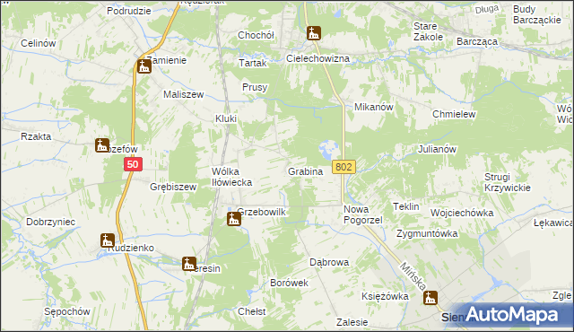 mapa Grabina gmina Mińsk Mazowiecki, Grabina gmina Mińsk Mazowiecki na mapie Targeo