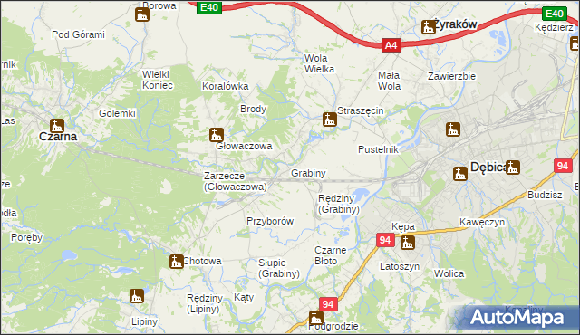 mapa Grabiny gmina Czarna, Grabiny gmina Czarna na mapie Targeo