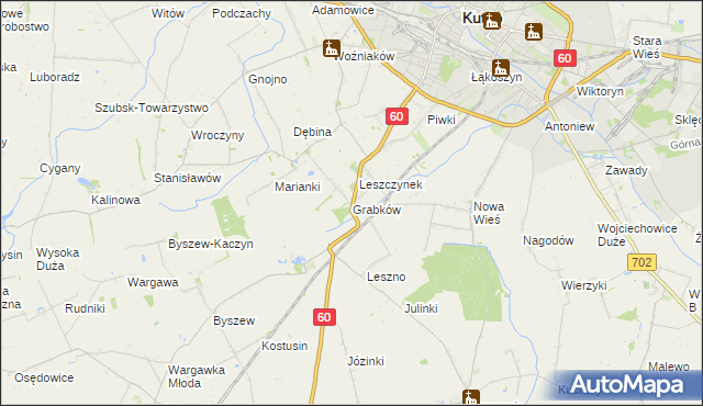 mapa Grabków gmina Kutno, Grabków gmina Kutno na mapie Targeo