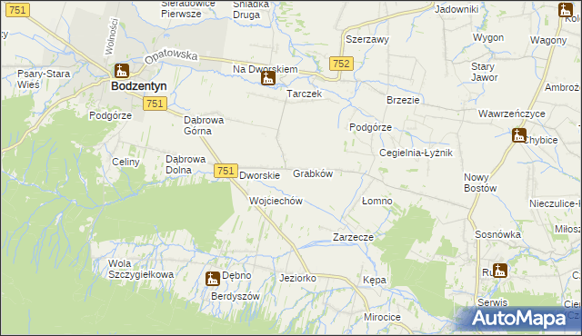 mapa Grabków gmina Pawłów, Grabków gmina Pawłów na mapie Targeo