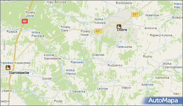 mapa Grabniak gmina Dobre, Grabniak gmina Dobre na mapie Targeo