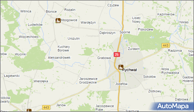 mapa Grabowa gmina Rychwał, Grabowa gmina Rychwał na mapie Targeo