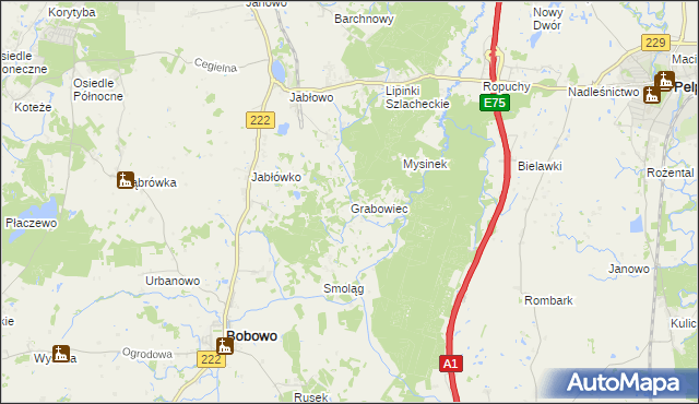 mapa Grabowiec gmina Bobowo, Grabowiec gmina Bobowo na mapie Targeo