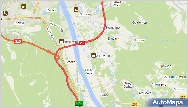 mapa Grabowiec gmina Lubicz, Grabowiec gmina Lubicz na mapie Targeo