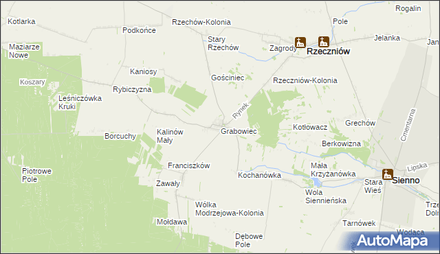 mapa Grabowiec gmina Rzeczniów, Grabowiec gmina Rzeczniów na mapie Targeo