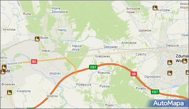 mapa Grabowiec gmina Sieradz, Grabowiec gmina Sieradz na mapie Targeo