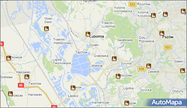 mapa Grabówka gmina Lubomia, Grabówka gmina Lubomia na mapie Targeo